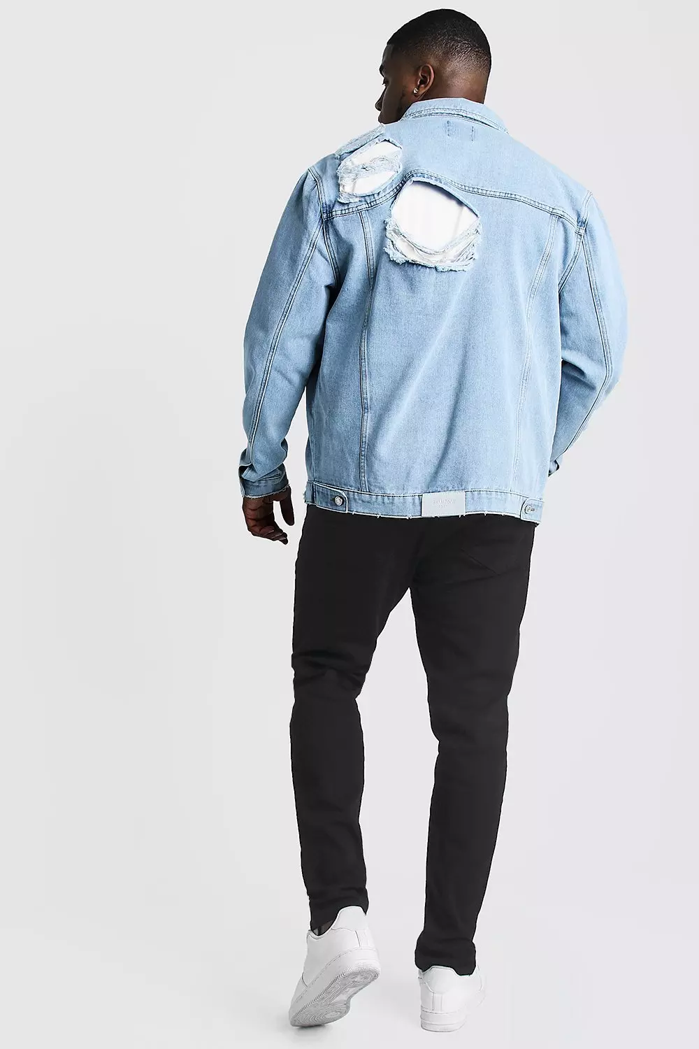 Distressed denim jacket plus size hotsell